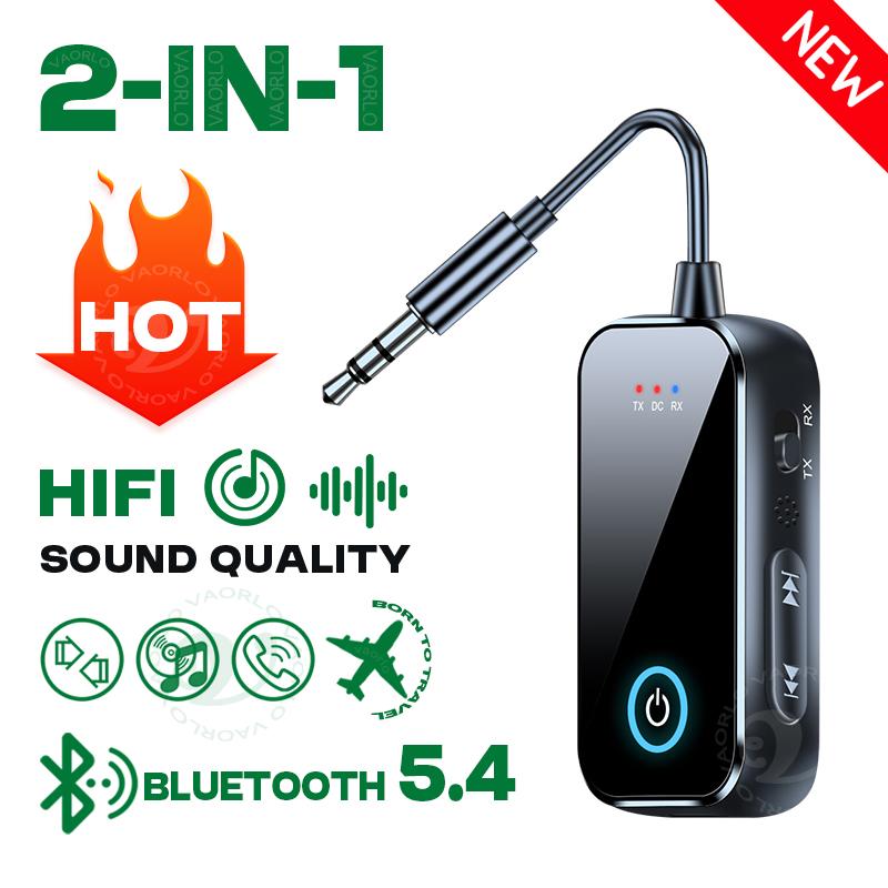 Bluetooth 5.4 AUX аудио передатчик приемник 2 в 1 беспроводной адаптер 3,5 мм с микрофоном HiFi стерео музыка для автомобиля ТВ ПК самолет динамик наушники