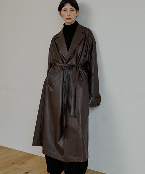 Malen Unisex Trench Leather Coat Red Brown