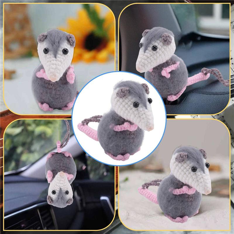 ABKS-2X Подвеска на зеркало заднего вида автомобиля с опоссумом, Милая подвеска с опоссумом для автомобиля, Ручная работа, Вязаная крючком подвеска с опоссумом, Аксессуары, Декор