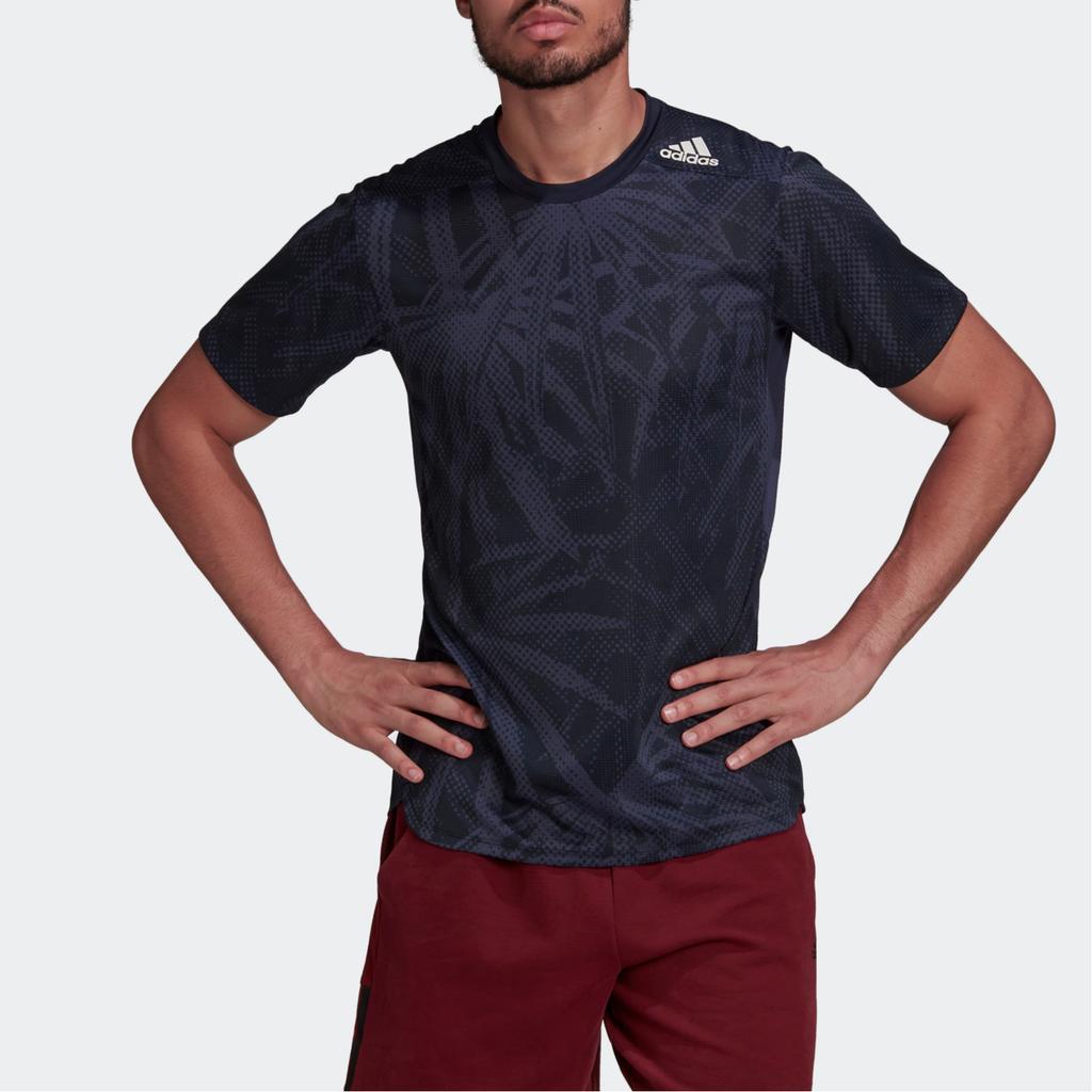 adidas Футболка HiiT Designed For Heat.Rdy Graphics HiiT Print с круглым вырезом и коротким рукавом, мужские топы, темно-серые, темно-синие, HC4265