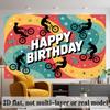 Cyclist Silhouette Birthday Banner, Bicycle Theme Backdrop Wall Decor for Party