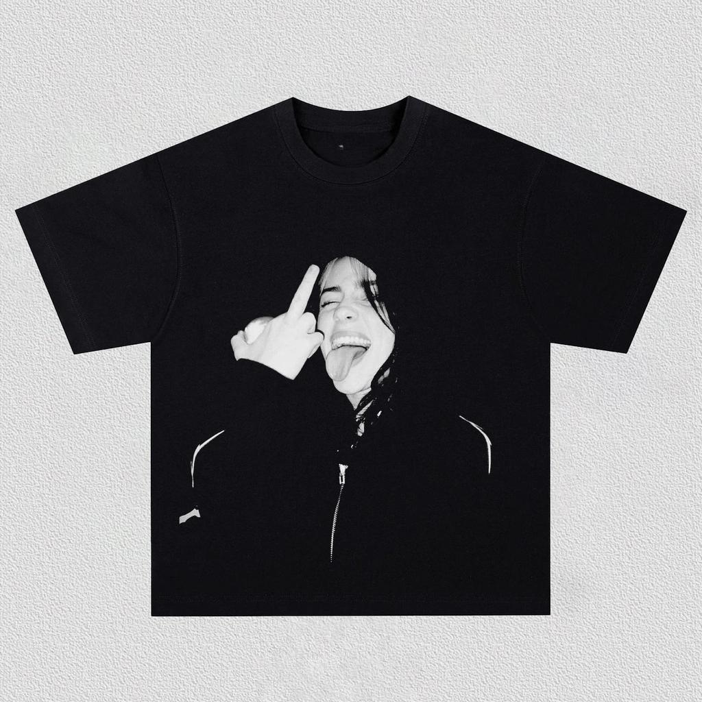 Постер Billie Eilish Графический Принт Футболка Мужская Женская Хлопок Уличная Мода Хип-Хоп Y2k Круглый Вырез Модные Оверсайз Топы Летние Новые Футболки
