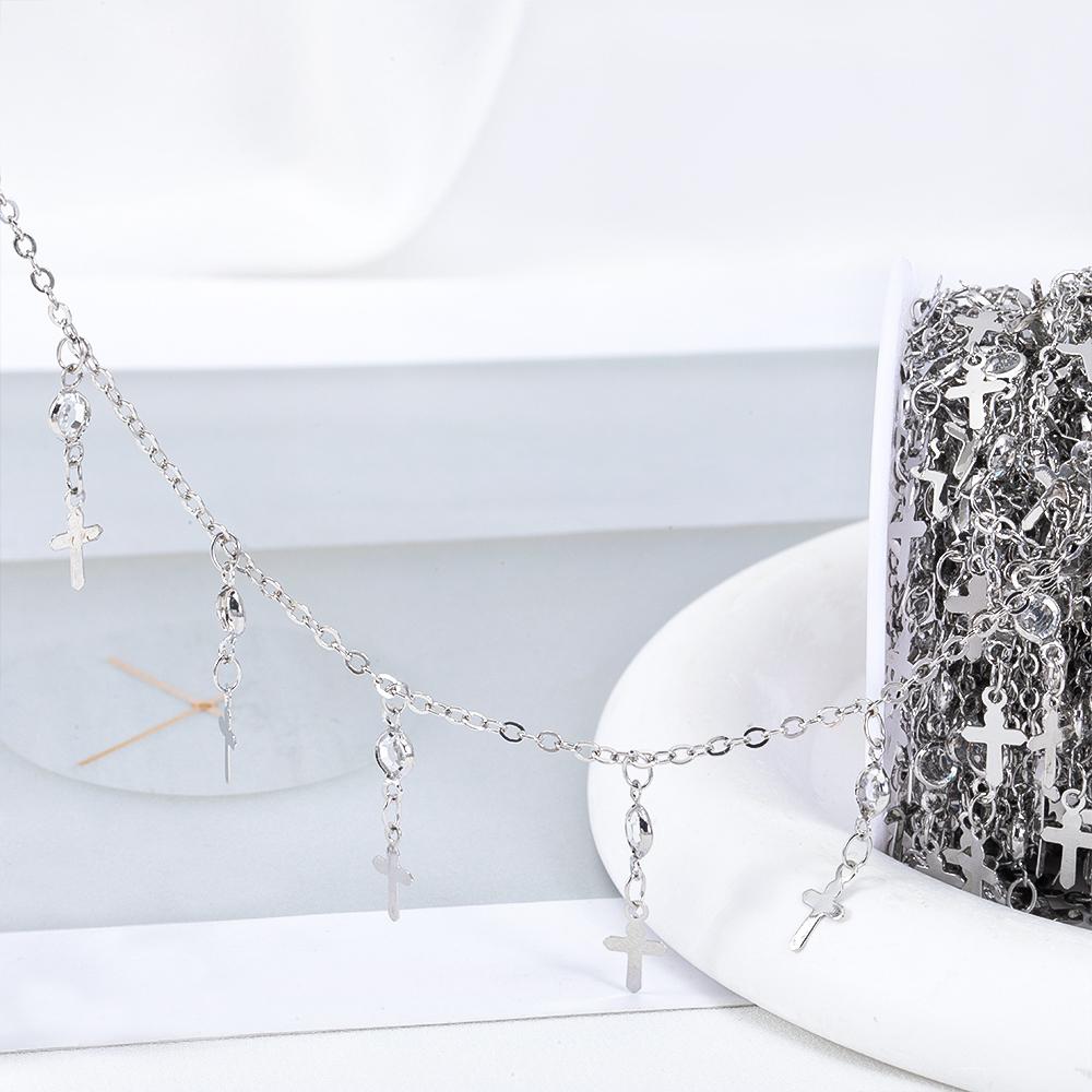 1M 0.5M Hollow Leaf Charm Link Chain Copper Transparent Crystal Beaded Chains for DIY Necklace Bracelet Clothing Jewelry Makings