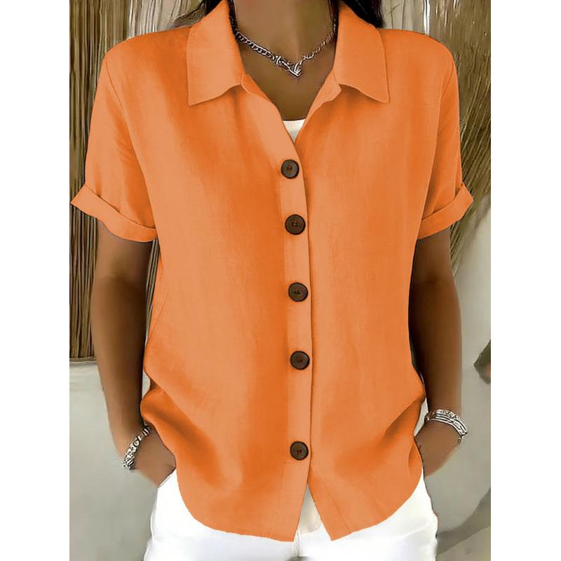 1116 European and American summer new casual and comfortable button-up cotton and linen women's short-sleeved shirt