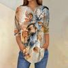 Женские топы с рукавами 3/4, летние футболки с цветочным принтом и V-образным вырезом, повседневные базовые футболки с пуговицами, туники