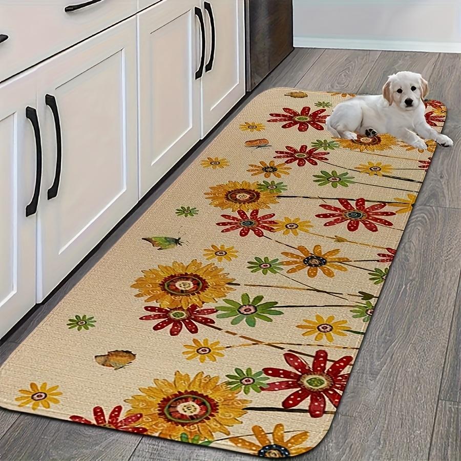 1Pcs Spring Sunflower Pattern Floor Mat Modern Kitchen Polyester Rug, Non-Slip Colorful Indoor Carpet, For Home Bathroom Bedroom Living Room Decor