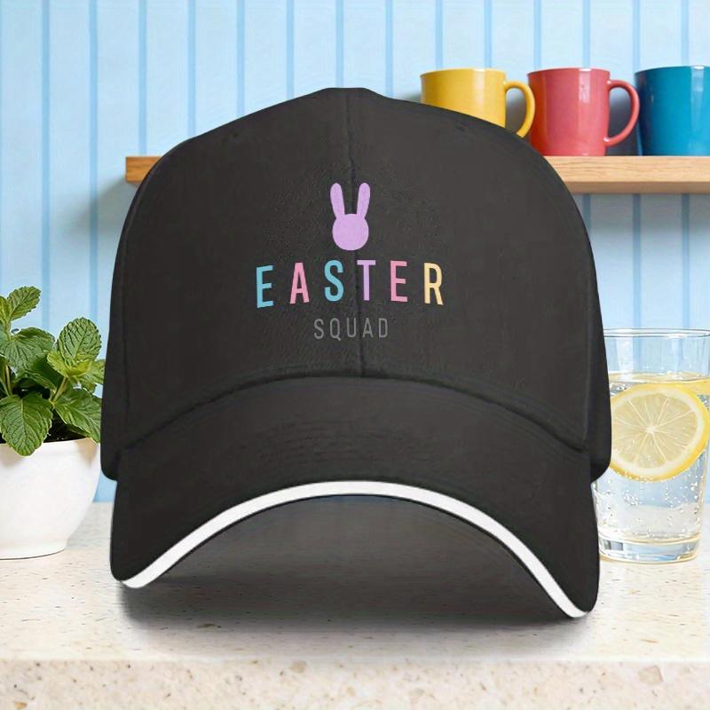 Easter Squad Bunny Graphic Baseball Cap Polyester Casual Sun Hat for Unisex Adults