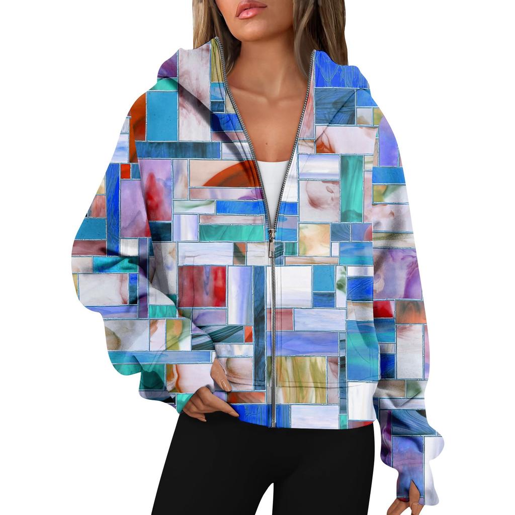 Women's Hoodies  Long Sleeve Casual Full Zipper Sweatshirts Thumb Hole Sweatshirts Coat Jackets  With Pockets