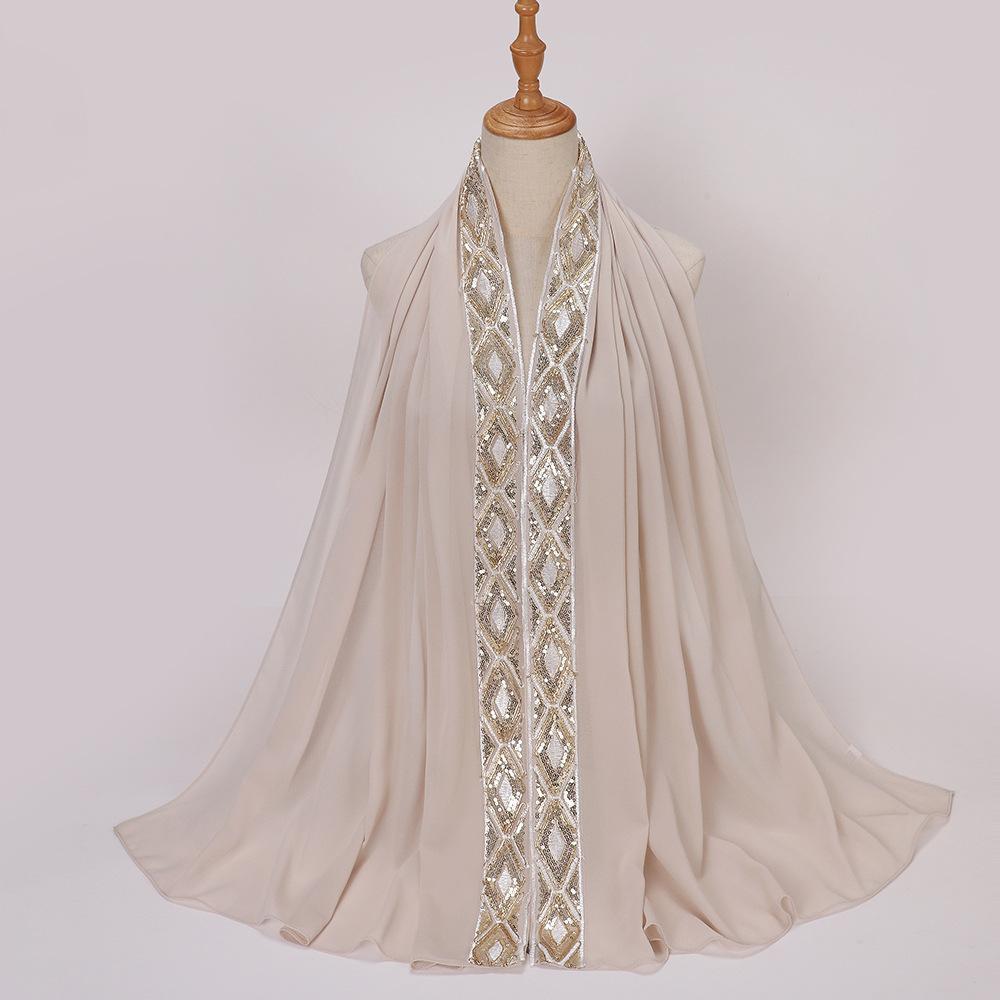 New Pearl Chiffon Embroidered Sequins Decorative Wrap Headscarf, Malaysia Indonesia Fashion Lace Ladies Scarf