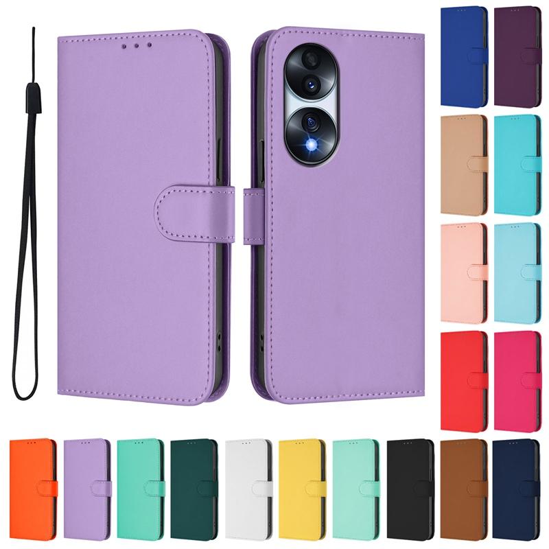 Кожаный кошелек-книжка для Honor 70 с магнитной застежкой и ремешком на запястье