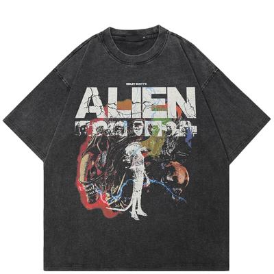 Футболка с принтом Alien в уличном стиле, черная футболка из хлопка, топы унисекс, футболки, летняя футболка с короткими рукавами