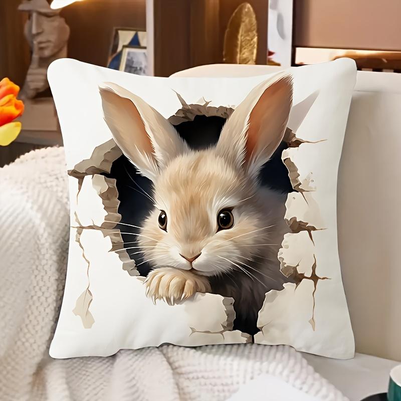 2D Effect Easter Bunny Pillow Cover Cute Peeking Rabbit Print Soft Cozy For Sofa Bed Living Room Spring Easter Decor Gifts
