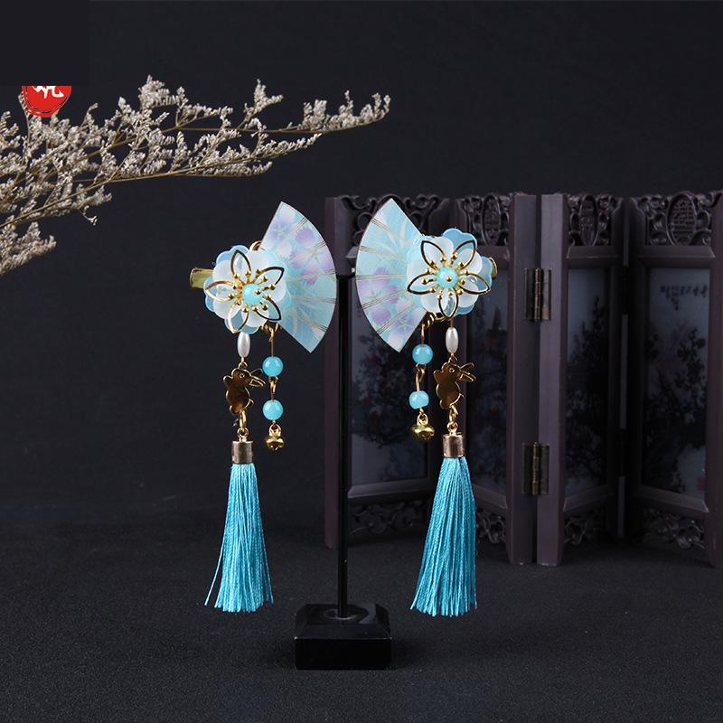 Genshin Impact Raiden Shogun в японском стиле, заколка для волос с кисточками и бусинами, кимоно ручной работы, Cos, цветок, веерообразная заколка для волос, реквизит, аксессуары