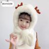 Winter Children's Hats Boys and Girls Scarves Integrated Plush Hats Cute Baby Antlers Fleece Ear Hats Tide