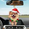 Christmas Dog Rearview Mirror Pendant Car Ornament Decoration Cute Puppy Wearing Christmas Hat Christmas Tree Decorations Car Accessories