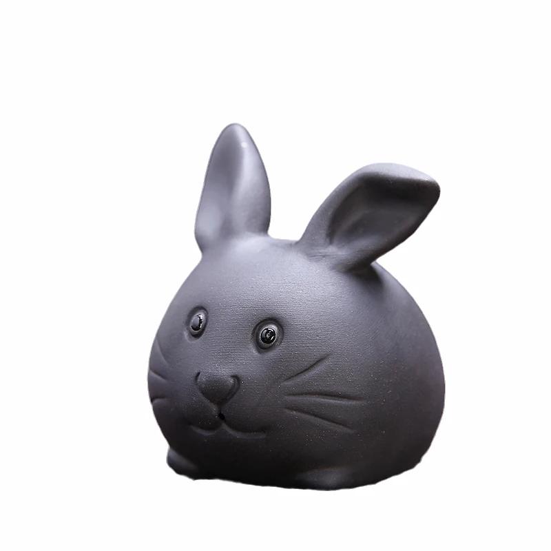 Творческий Фиолетовый Глиняный Чайный Набор Для Пальцев Милый Кролик Статуэтка Украшение Ручной Работы Скульптура Ремесла Домашний Чайный Набор Украшения Искусство