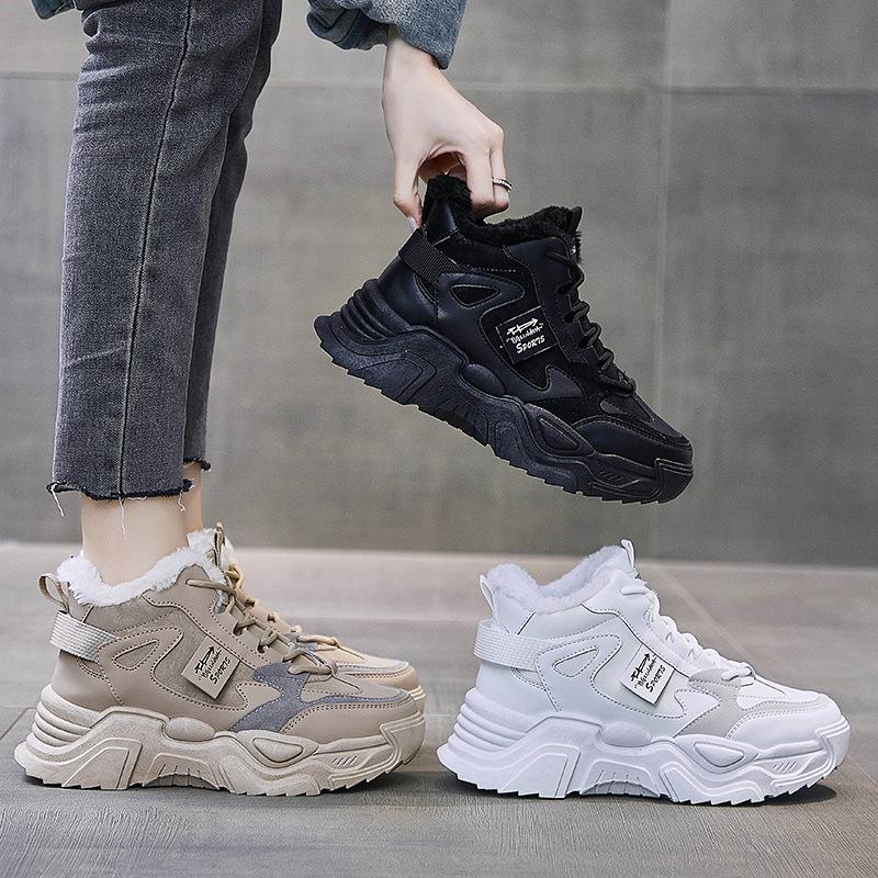 Женские зимние кроссовки, новинка 2022 года, бархатная теплая спортивная обувь на платформе, женские удобные зимние ботинки
