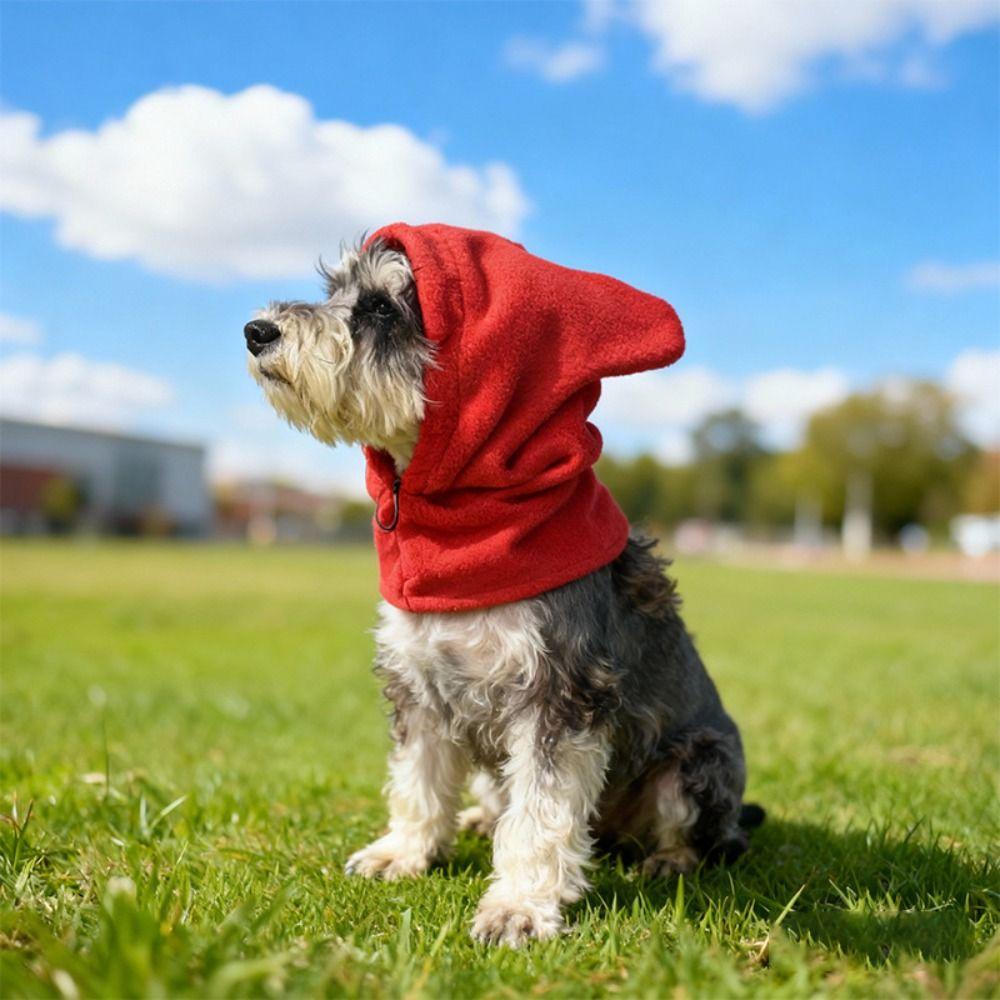 Adjustable Dog Fleece Hats Solid Color Dog Warm Caps Dog Ears Hoodie Caps Cold Weather