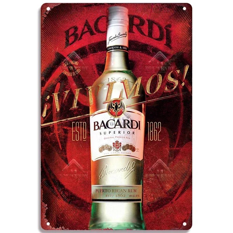 Ретро Bacardi Металлическая детская, Жестяная детская, Плакетка бренда рома, Винтажная тарелка, Настенное украшение, Постер, Бар, Мужская берлога, Шэбби