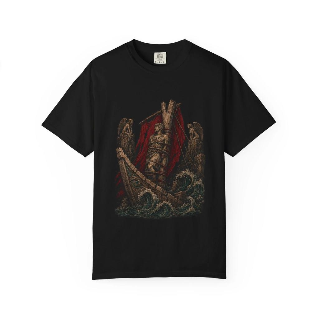 Odysseus Sirens Greek Mythology T-Shirt Black Front Print Comfort Colors 1717