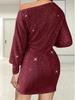 2024 Spring/Summer Women's One-Shoulder Sequin Midi Dress with Long Sleeves