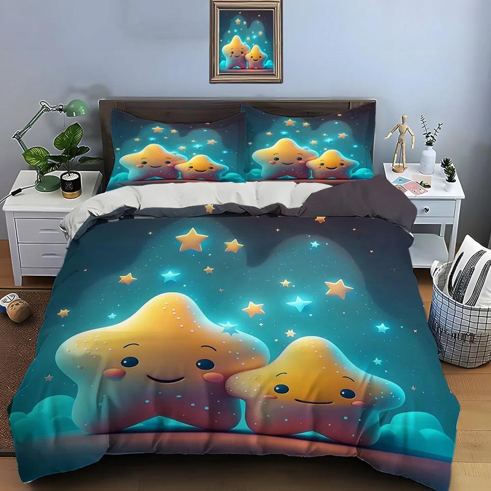 Cute Cartoon Stars Print Bedding Set 1 Duvet Cover 1/2 Pillowcases Adult and Kids Bedding Set Luxury Children's Gifts
