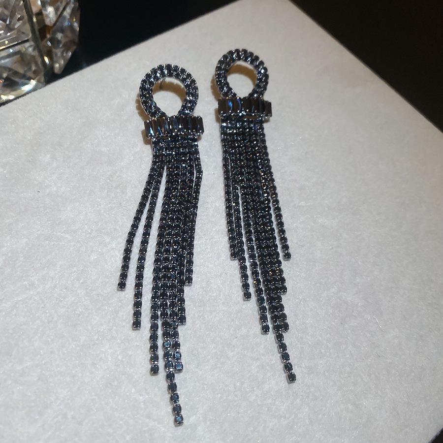 Silver Needle Feather Fringed Earrings Long Light Luxury Atmospheric Stud Earrings Personalized Design Earrings