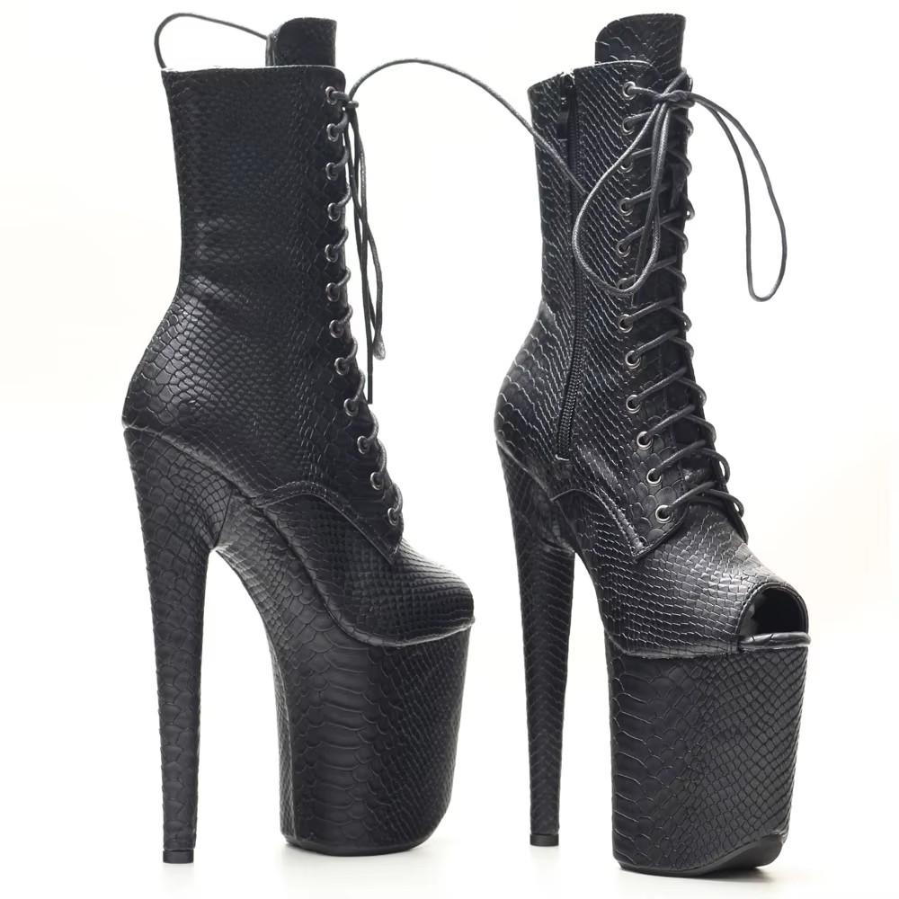 20CM High Heel Platform Peep-Toe Sexy Snake Pattern Gothic Fetish Pole Dance Stripper Nightclub Ankle Boots