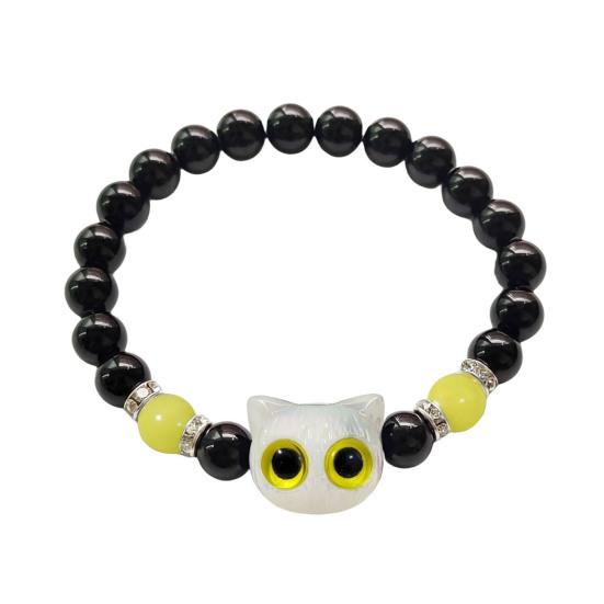 Светящийся браслет с изображением кошки, искусственный агат, гладкие бусины, стразы, декор, регулируемый браслет, светящийся на солнце, для ежедневной вечеринки, свидания