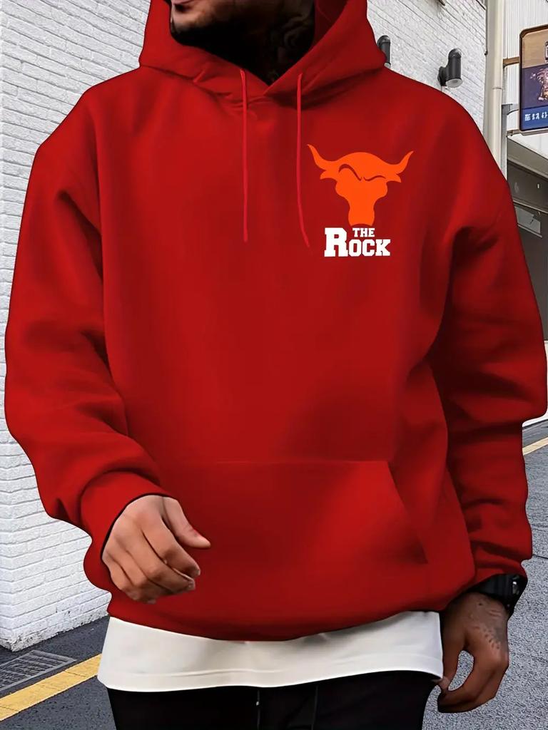 Casual Hoodie with Bold "THE ROCK" Graphic Print - Cozy Fleece-Lined