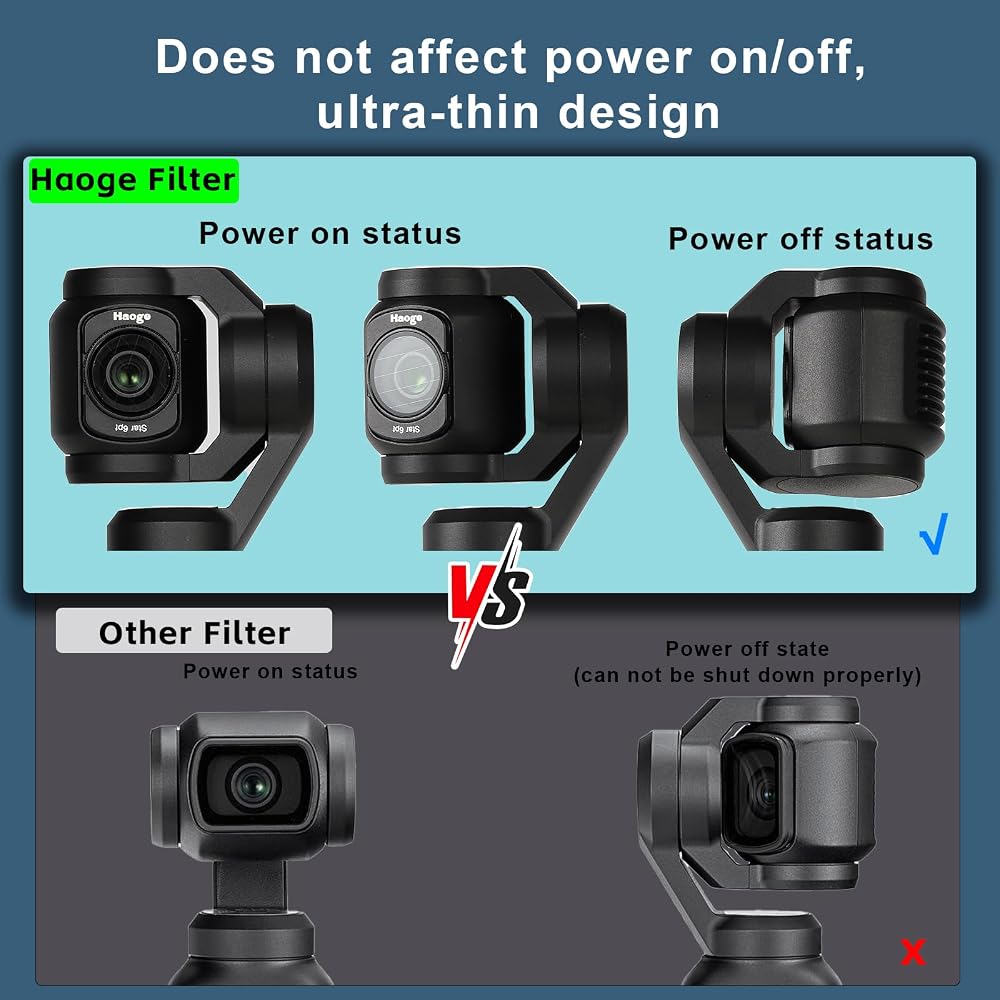 Haoge Magnetic Filter Set for DJI Osmo Pocket 3, includes 1/4 Black Diffuse, Light Pulse Reduction Filter, Variable ND 2-32, LCD Screen Protector, and