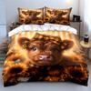 Cute Brown Calf with Sunflowers Bedding Duvet Cover Set  (1*Duvet Cover 2*Pillowcases, without duvet insert)