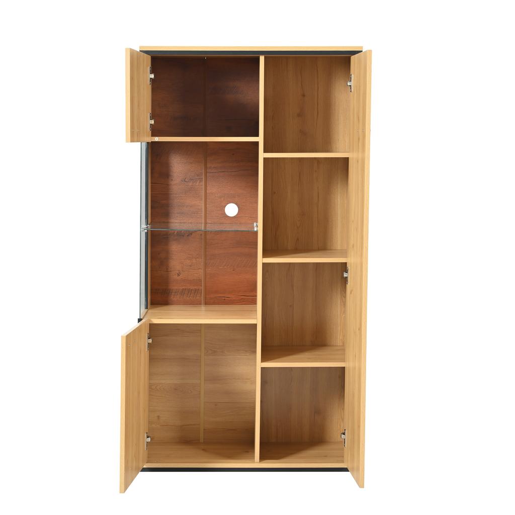 Modern Display Cabinet with LED Lighting - 150H cm - Glass Door, Multipurpose Shelves, 15 Color Options, Large Storage Space, Glass Shelf
