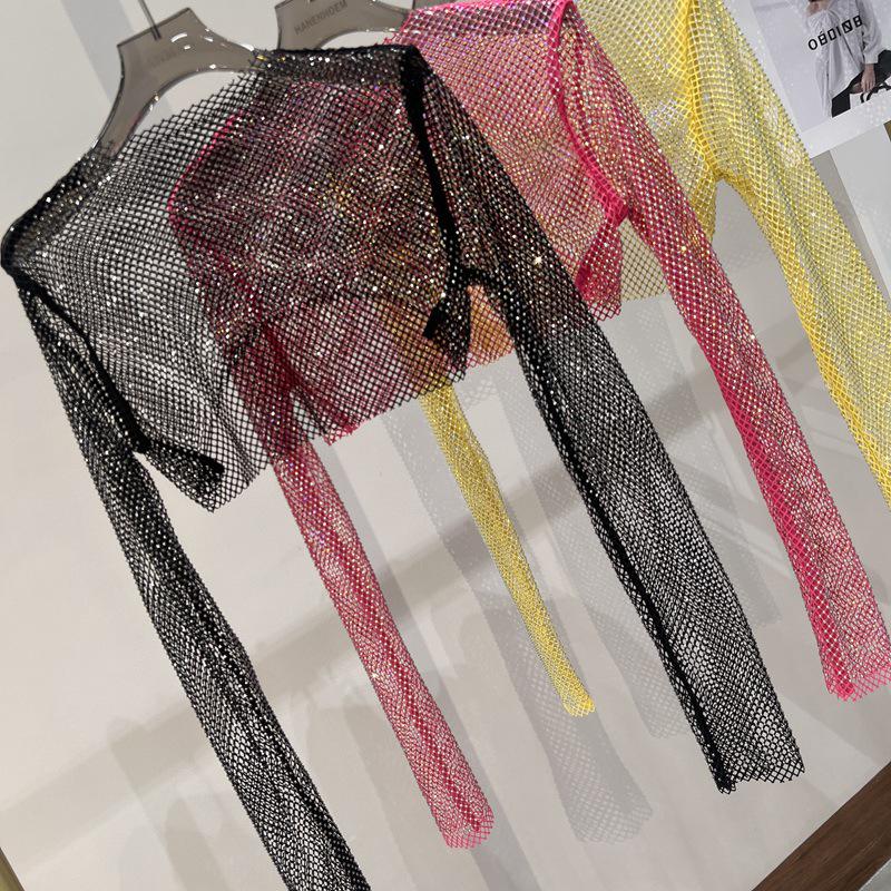 Блестящий сетчатый ромбовидный солнцезащитный топ с длинными рукавами для вечеринки