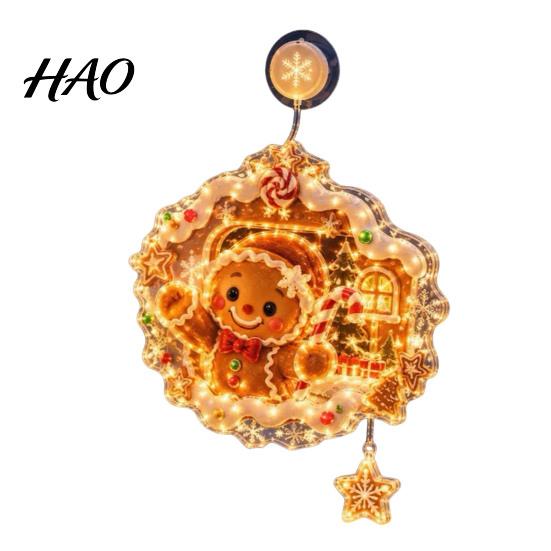 Holiday Home Decor Christmas Suction Cup Window Light, 7.8-Inch Double-Layer Warm LED Winter Decoration Battery Powered Hanging Light for Glass