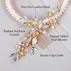 Pearl Leaf Hair Comb Alloy Base With Hand-made Decoration For Wedding