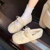Милые пушистые туфли для женщин для ношения на улице осенью и зимой 2025 новые вельветовые туфли-бини, универсальные туфли на плоской подошве с мелким вырезом, теплые хлопковые туфли
