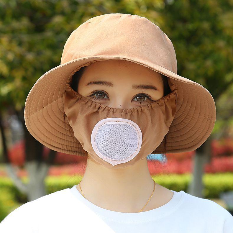 Summer sun hat bucket hat mask integrated hat summer UV protection sun hat outdoor sun protection face hat