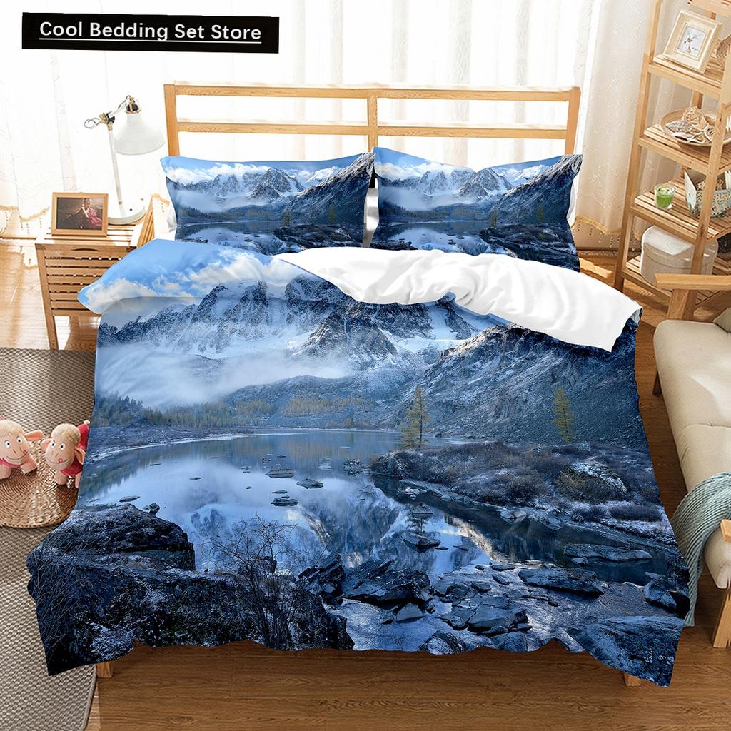 Altai Mountains King Queen Duvet Cover Natural Landscape Bedding Set Forest Lake Scenery Quilt Cover Polyester Comforter Cover