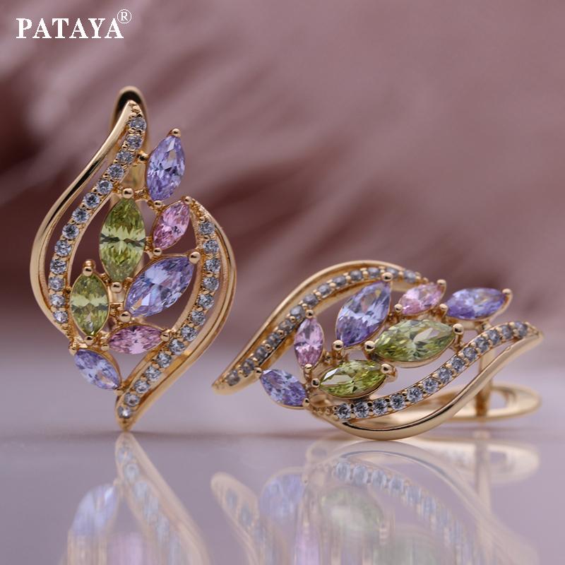 PATAYA Красочные серьги с искусственным цирконом, итальянские серьги с классической геометрией, два цвета, милые серьги