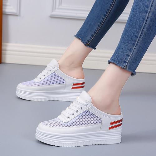 Akexiya Women's Spring Summer Slippers Hollow Breathable Thick Bottom Casual Half Slippers Lazy Shoes Women Little White Shoes
