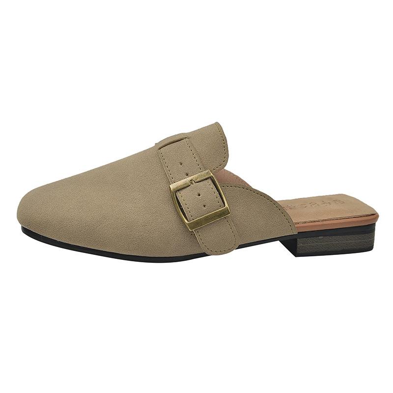 Мюли тапочки для женщин 2024 осень весна новые модные толстые низкие каблуки женские туфли верхняя одежда для девочек квадратная голова ленивые полутапочки