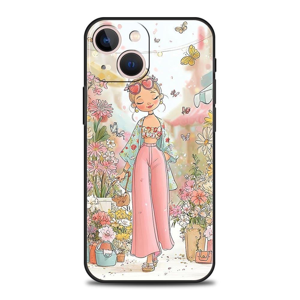 Мультяшная Девочка Чехол для Телефона Cover для iPhone 17 16 15 14 13 12 11 Pro Max 17 Air Plus Ударопрочный Мягкий ТПУ Чехол Fundas Capas Coque