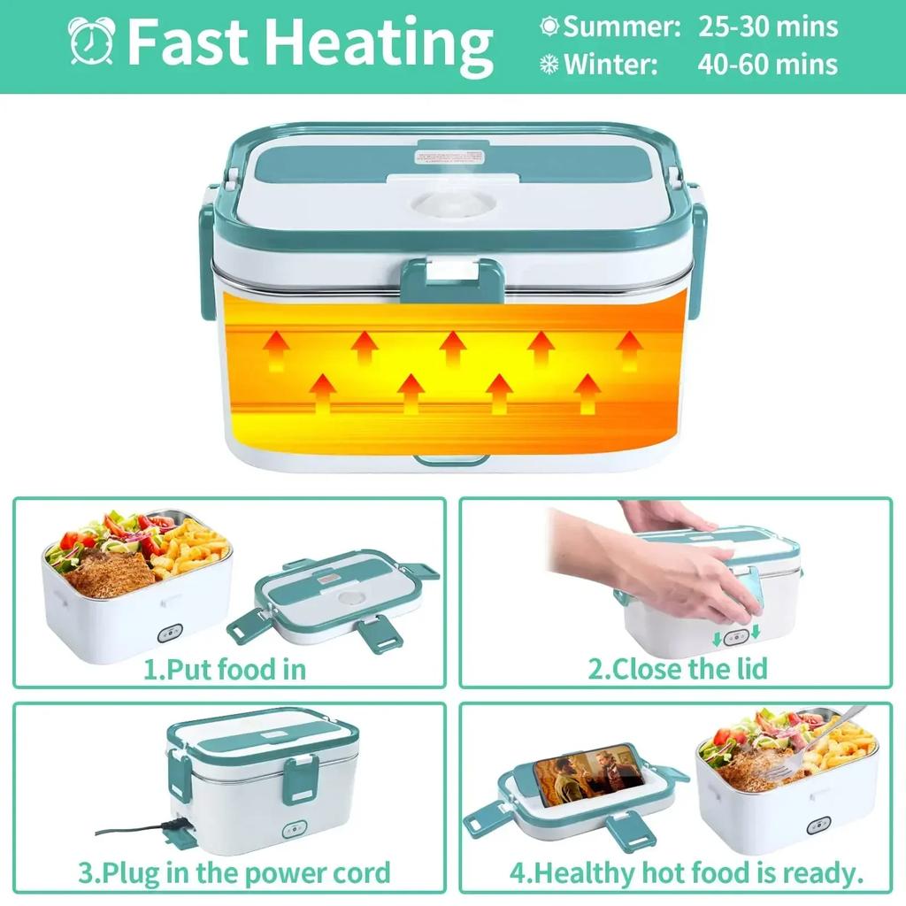 Box 80W Food Warmer Heater Lunch Boxes for Adults for Car/Truck Portable Food Heating Boxes 1.8L Container