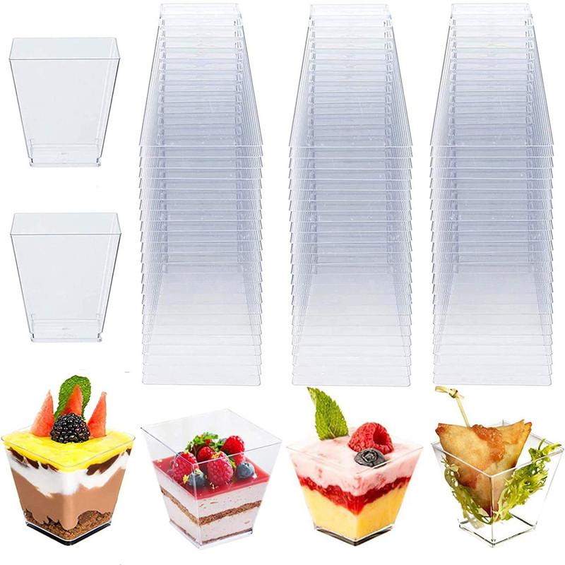 25 шт. 60 мл Мини-десертные чашки Квадратные пластиковые чашки Многоразовые Чашки для желе, муссов, закусок Контейнер для еды Декор для вечеринки, дня рождения