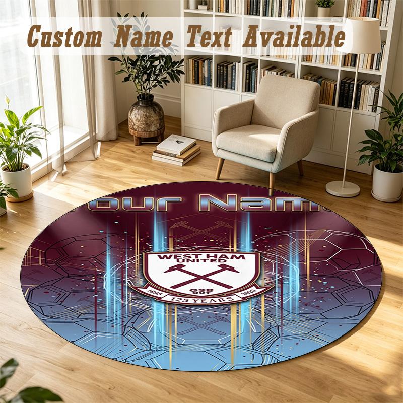 Round Rug Custom NameWest Ham United FC Pattern Non Slip Carpet Home Floor Decor