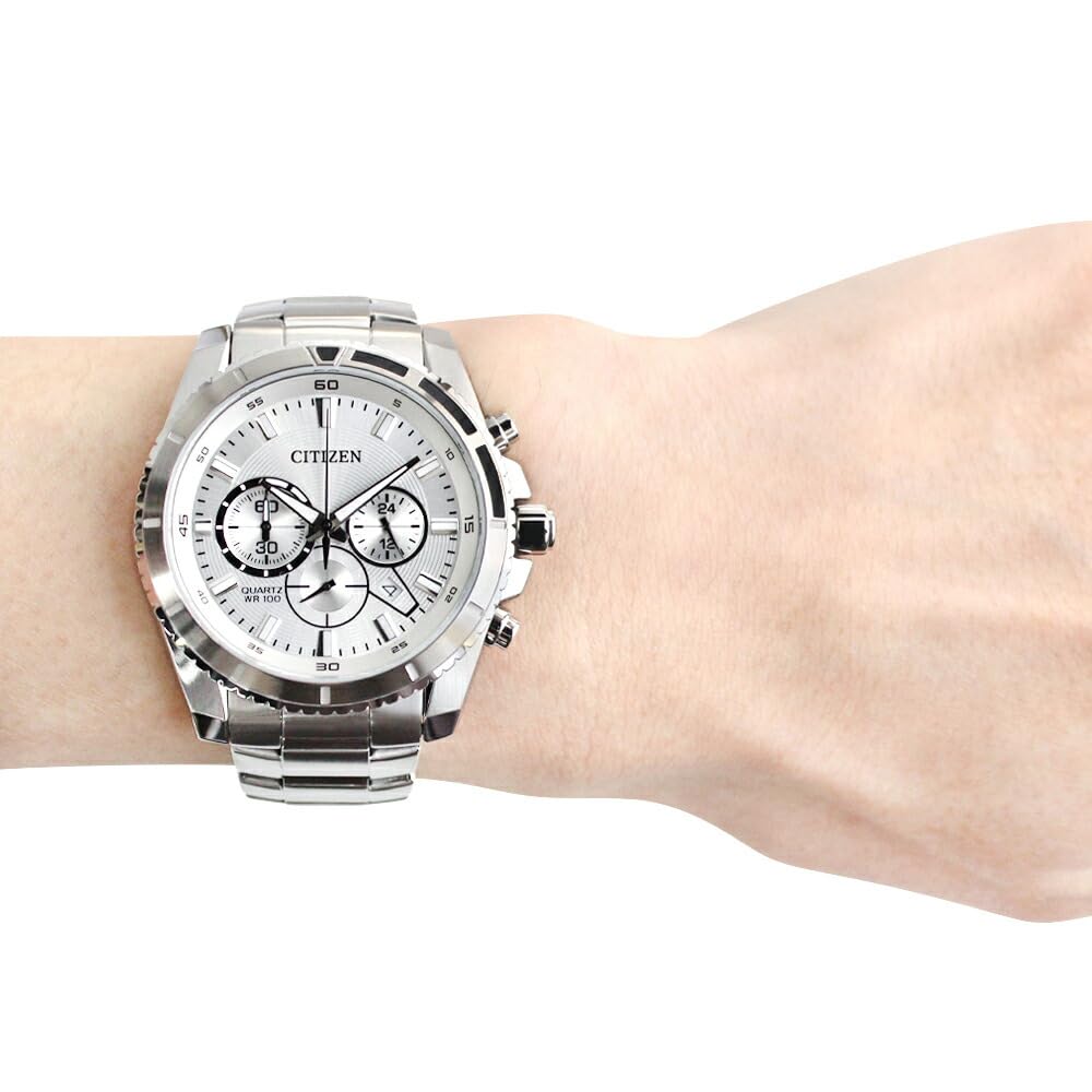 CITIZEN Waterproof Quartz Analog Chronograph Stainless Steel Men's Watch, Metal, Silver, AN8200-50A