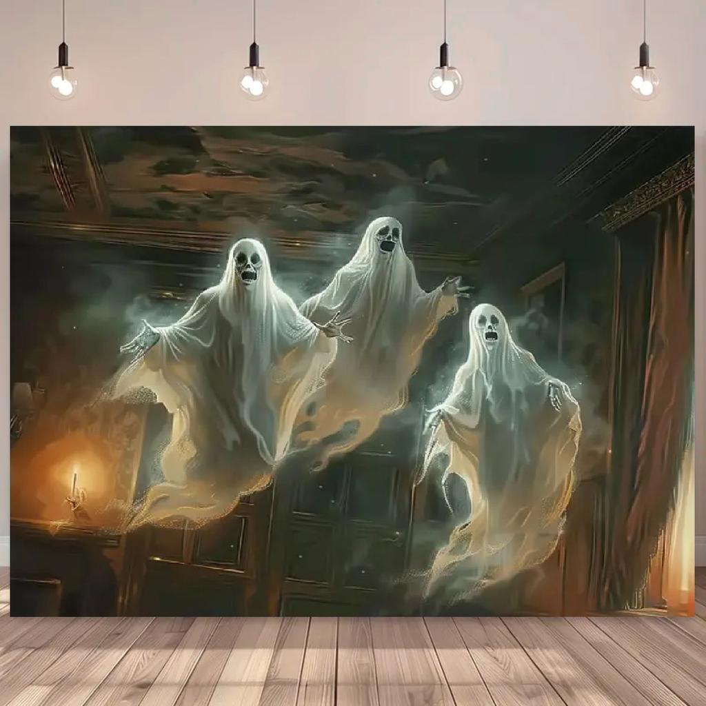 2D Flat Halloween Background Cloth - Ghost House Party Decoration No Power Required Easy to Hang Wallpaper Style Background