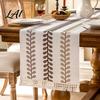 Modern Home Table Centerpiece Embroidered Leaf Runner with Tassels Rustic Farmhouse Rectangle Tablecloth Imitation Pastoral Style Dressing