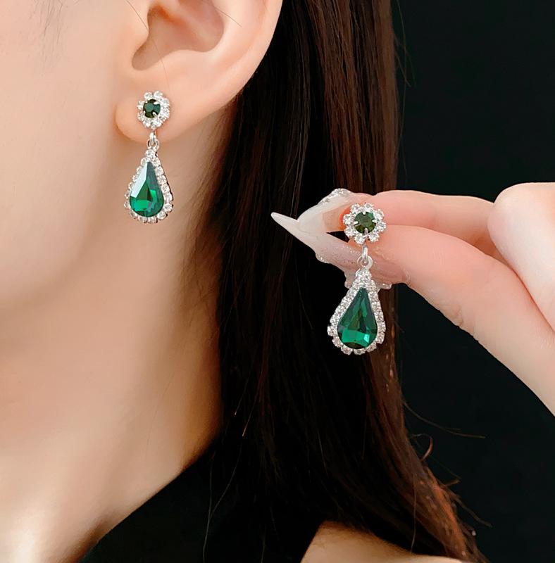 GemChic женские новые легкие роскошные зеленые хрустальные стразы капли сверкающие подвески ожерелье серьги комплект из двух предметов день рождения рождество ювелирные изделия подарок